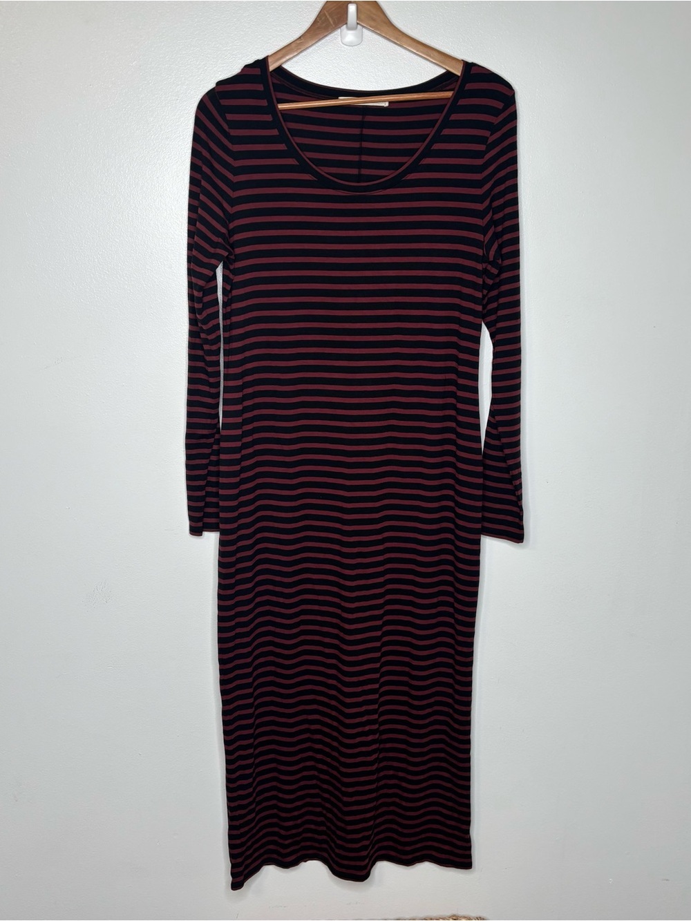 Peruvian Connection Maxi Dress Womens Large Red Black Stripe Long Sleeve